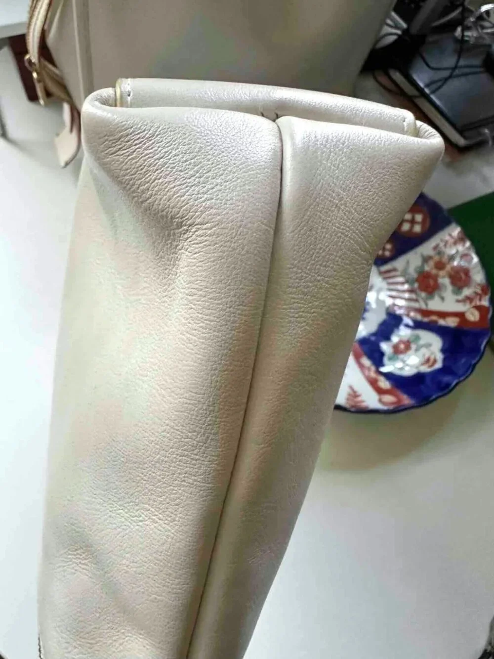NWT Leatherology Full Grain Italian Leather Large Accessory Pouch Ivory Smooth